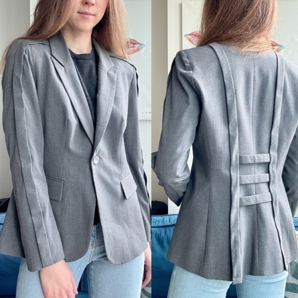 Anne Fontaine Gray Button Front Long Sleeve Blazer Sz 42 US M (10)